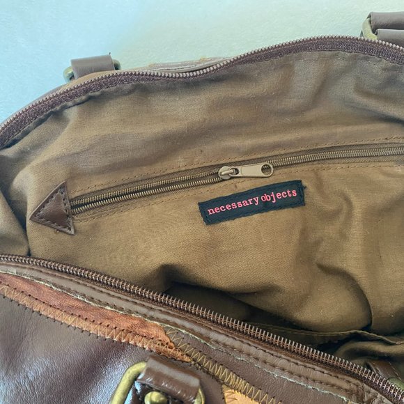 Necessary Objects Patchwork Handbag Vegan Leather Satchel Purse - Picture 10 of 12